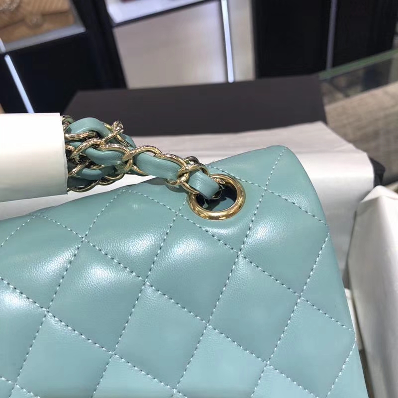 Chanel 香奈儿 CF 经典系列 羊皮 薄荷绿 25cm 香槟金 现货