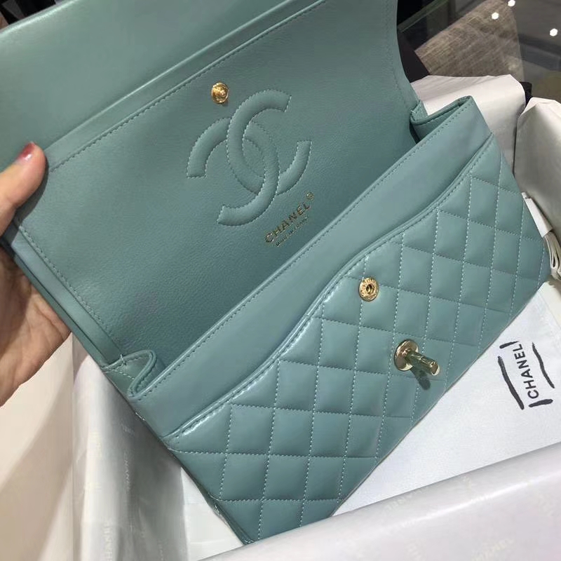 Chanel 香奈儿 CF 经典系列 羊皮 薄荷绿 25cm 香槟金 现货