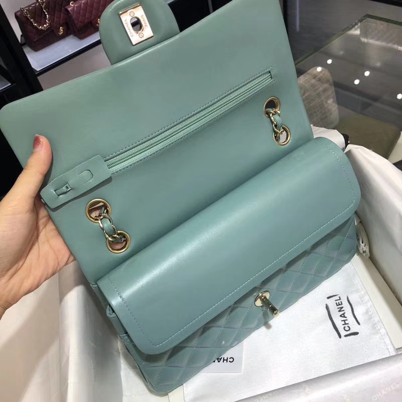 Chanel 香奈儿 CF 经典系列 羊皮 薄荷绿 25cm 香槟金 现货