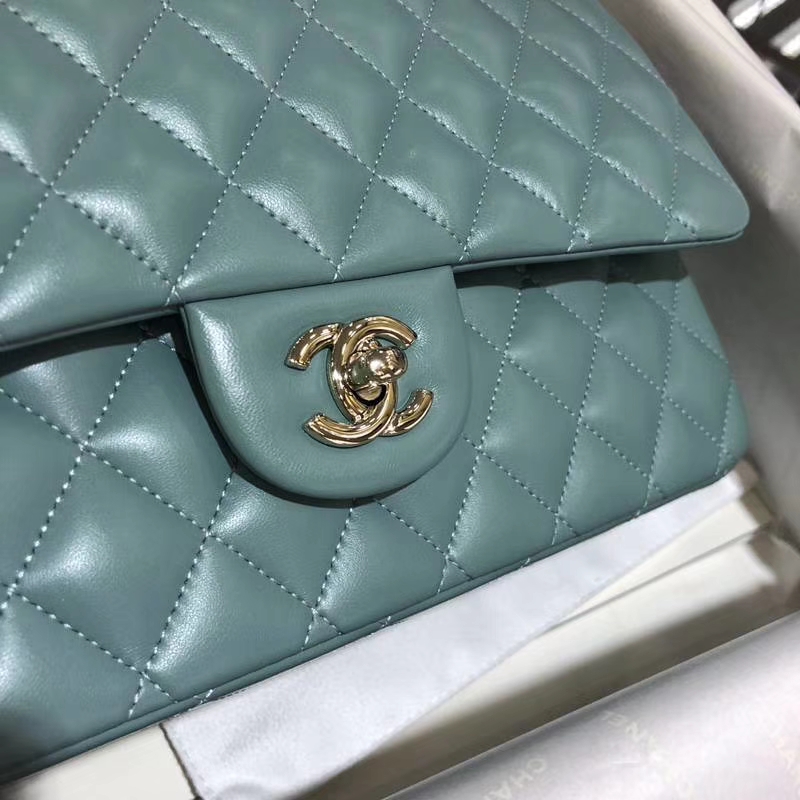 Chanel 香奈儿 CF 经典系列 羊皮 薄荷绿 25cm 香槟金 现货