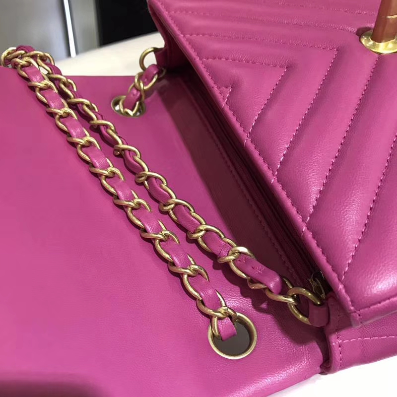 Chanel 香奈儿  Classic Flap  进口小羊皮 25cm 玫红 金扣