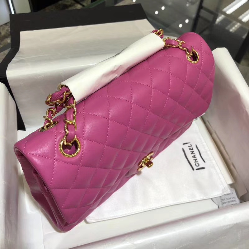 Chanel 香奈儿  Classic Flap  进口小羊皮 25cm 玫红 金扣