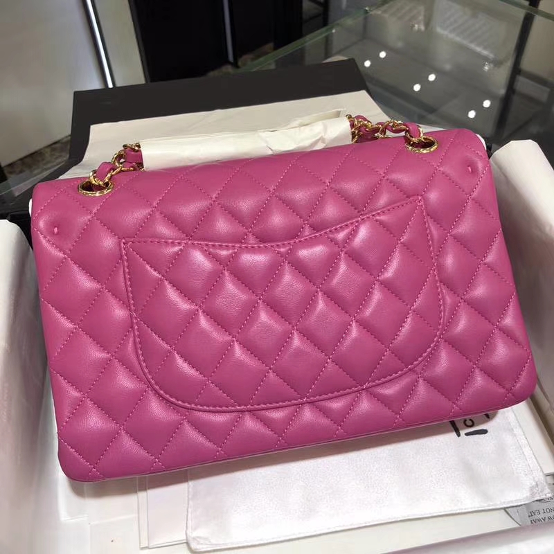 Chanel 香奈儿  Classic Flap  进口小羊皮 25cm 玫红 金扣