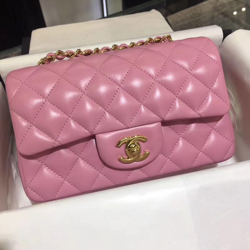 Chanel 香奈儿  Classic Flap  进口小羊皮 20cm 桃粉色 金扣