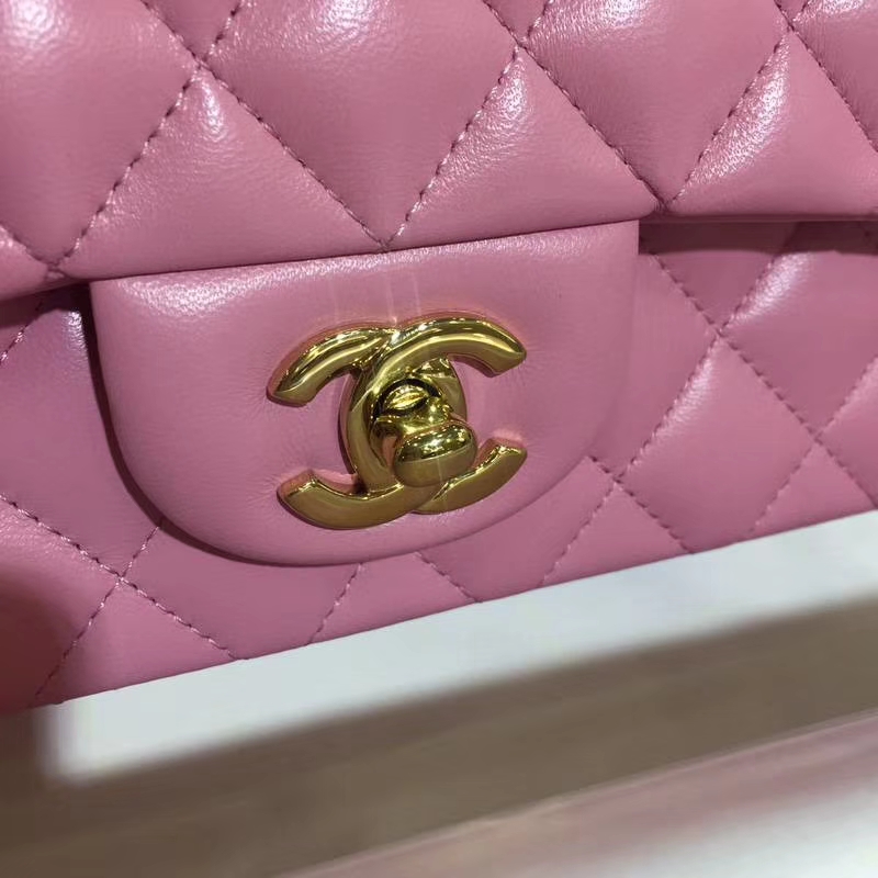 Chanel 香奈儿  Classic Flap  进口小羊皮 20cm 桃粉色 金扣