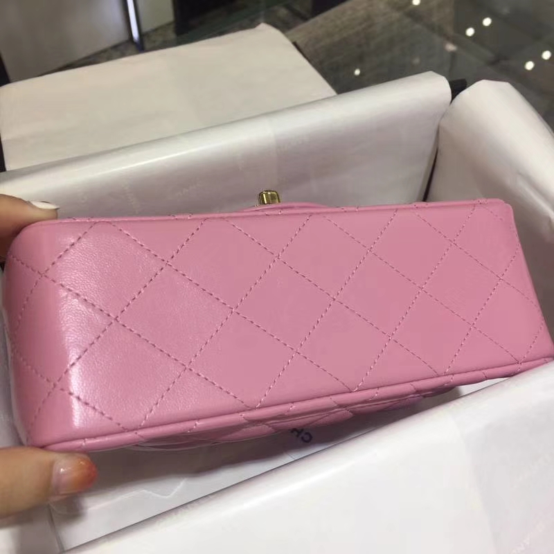 Chanel 香奈儿  Classic Flap  进口小羊皮 20cm 桃粉色 金扣