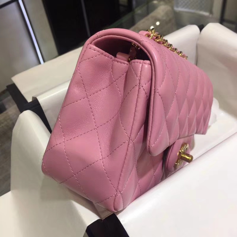 Chanel 香奈儿  Classic Flap  进口小羊皮 20cm 桃粉色 金扣