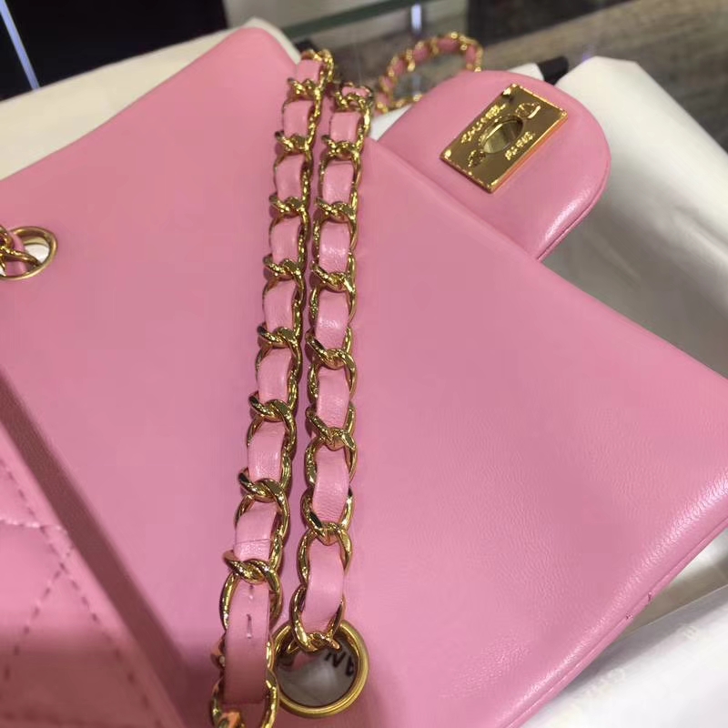 Chanel 香奈儿  Classic Flap  进口小羊皮 20cm 桃粉色 金扣