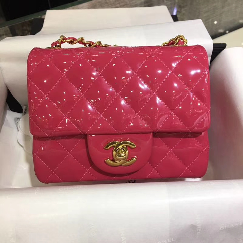 Chanel 香奈儿  Classic Flap  进口玫红 17cm 方胖子 玫红 金扣