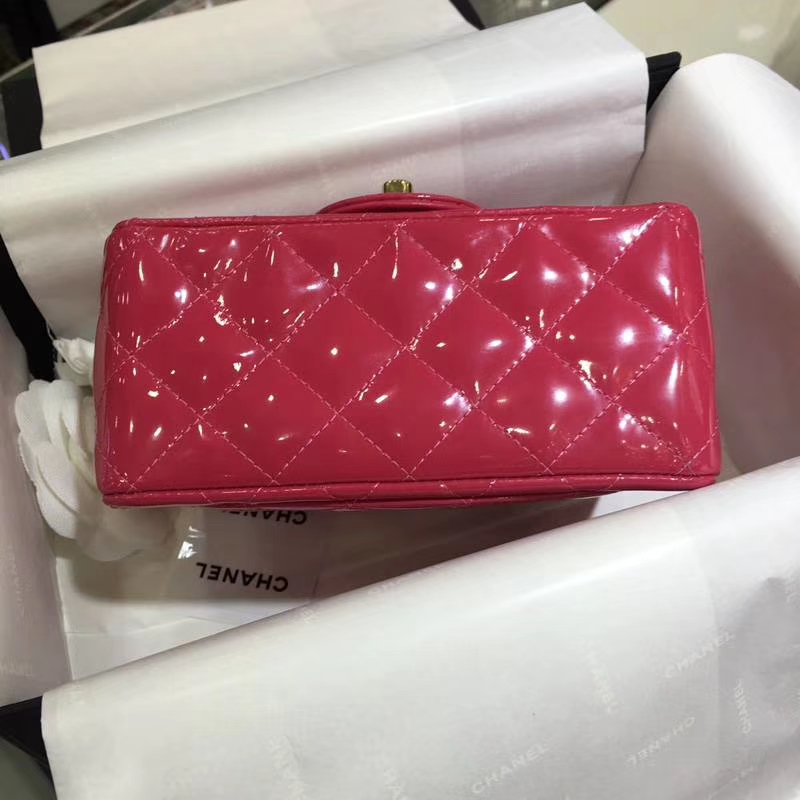 Chanel 香奈儿  Classic Flap  进口玫红 17cm 方胖子 玫红 金扣
