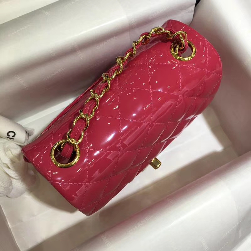 Chanel 香奈儿  Classic Flap  进口玫红 17cm 方胖子 玫红 金扣