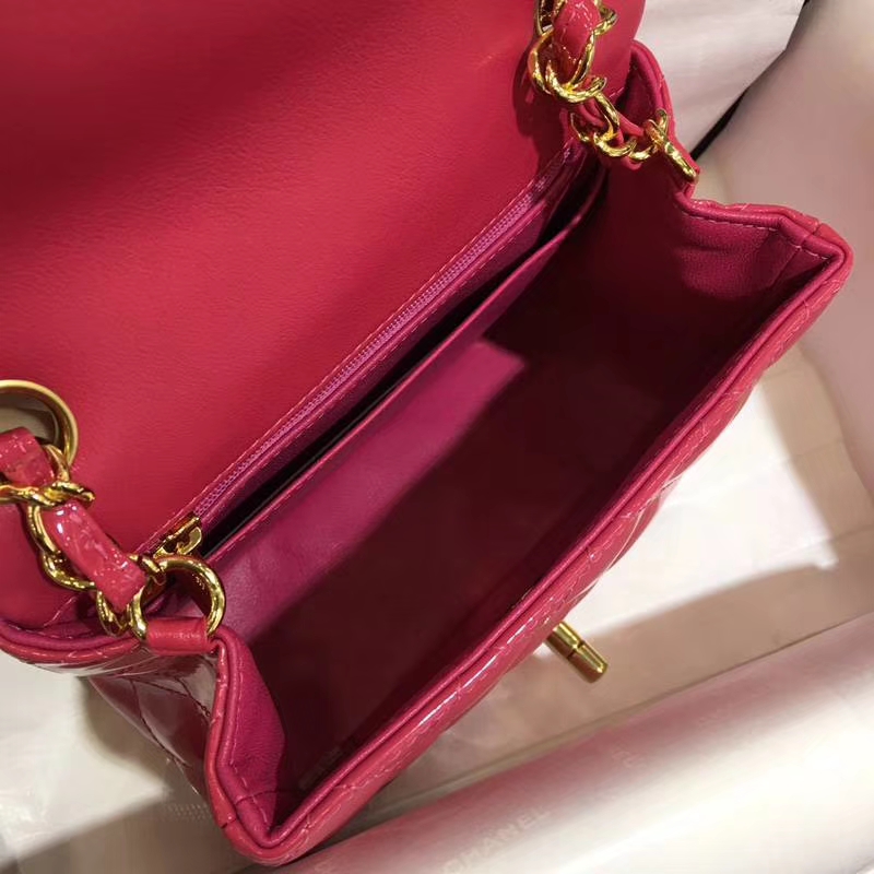 Chanel 香奈儿  Classic Flap  进口玫红 17cm 方胖子 玫红 金扣