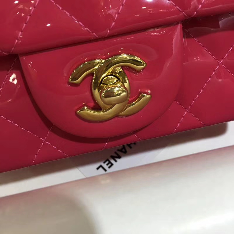 Chanel 香奈儿  Classic Flap  进口玫红 17cm 方胖子 玫红 金扣