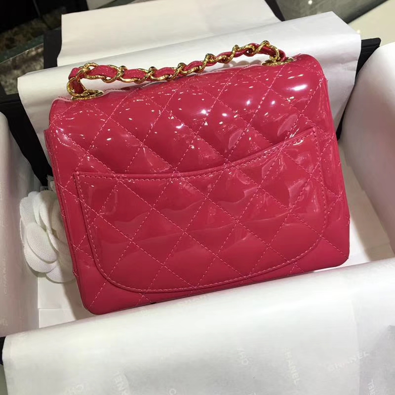 Chanel 香奈儿  Classic Flap  进口玫红 17cm 方胖子 玫红 金扣