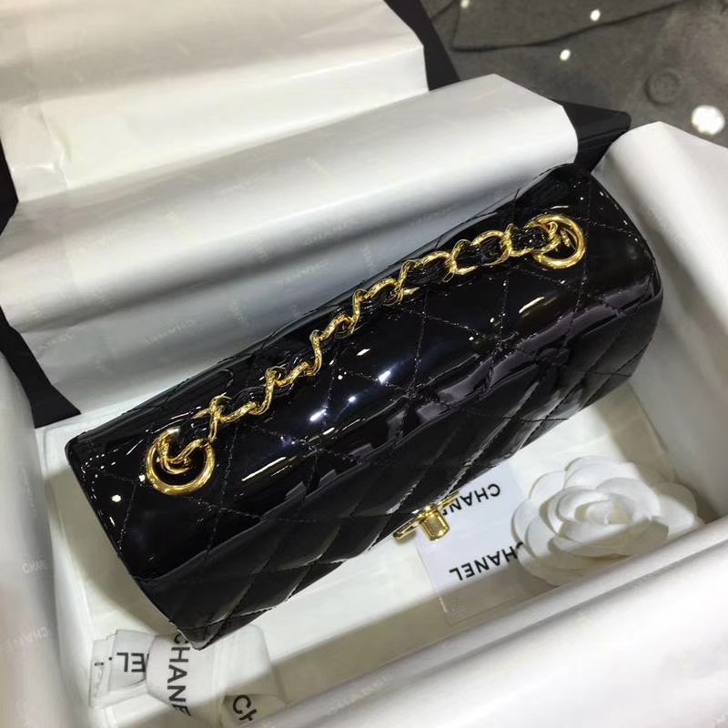 Chanel 香奈儿  Classic Flap  进口漆皮 20cm 黑色 金扣