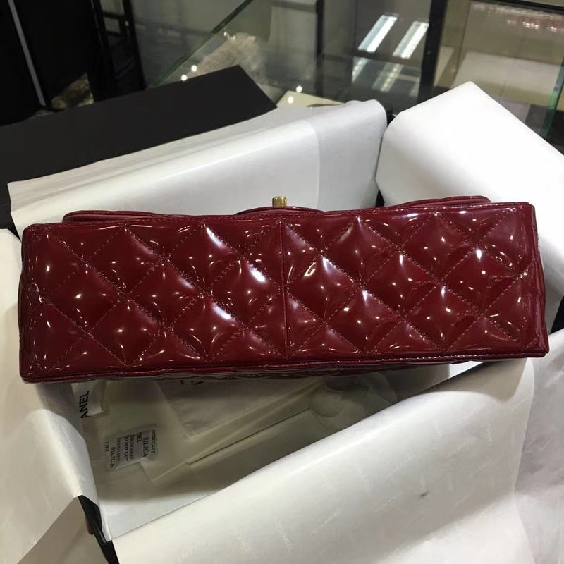 Chanel 香奈儿  Classic Flap  进口漆皮 30cm 酒红 金扣