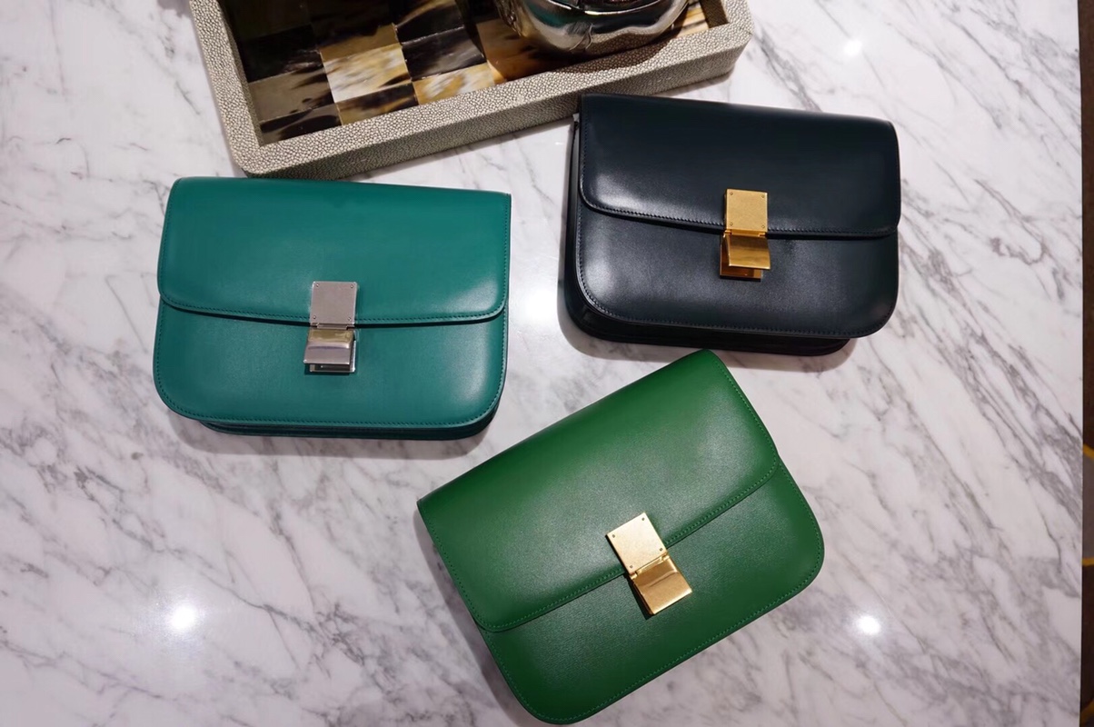 CÉLINE（赛琳）豆腐包 box 24cm 墨绿色 孔雀绿 翡翠绿