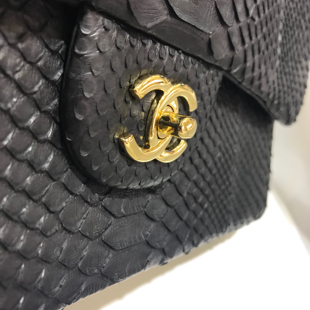Chanel 香奈儿 CF 经典系列 进口南非蛇皮 黑色 30cm 金扣