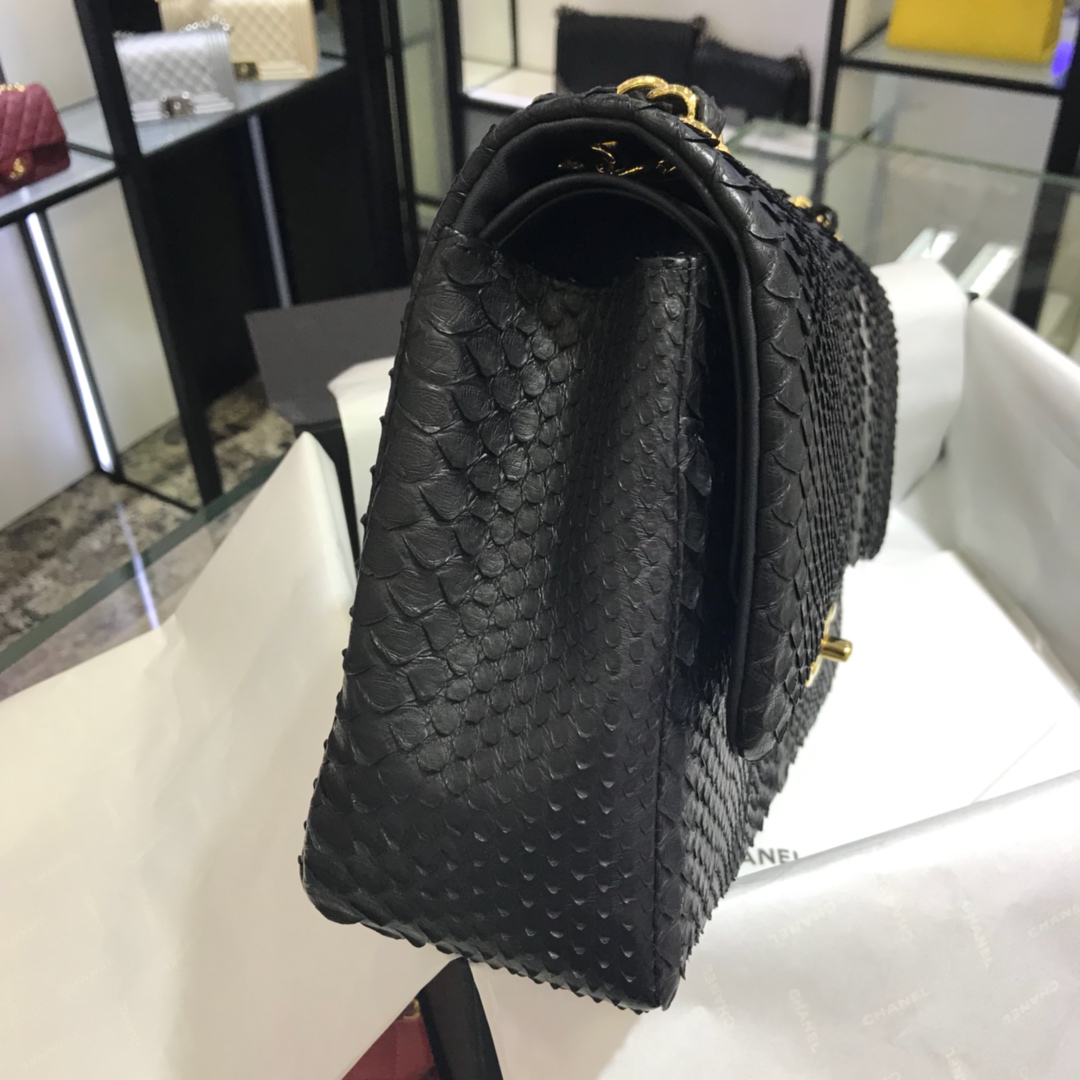 Chanel 香奈儿 CF 经典系列 进口南非蛇皮 黑色 30cm 金扣
