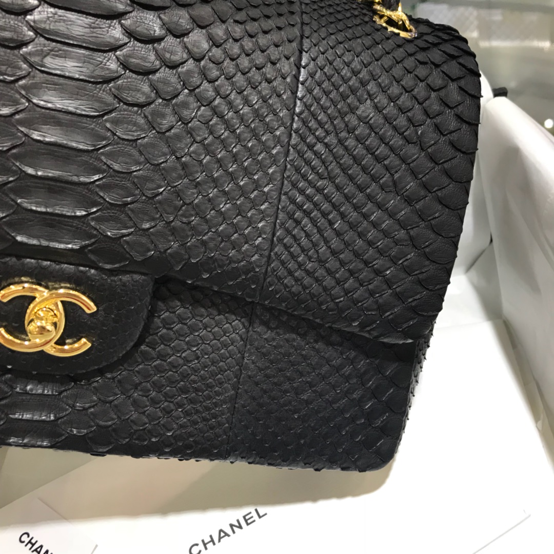 Chanel 香奈儿 CF 经典系列 进口南非蛇皮 黑色 30cm 金扣