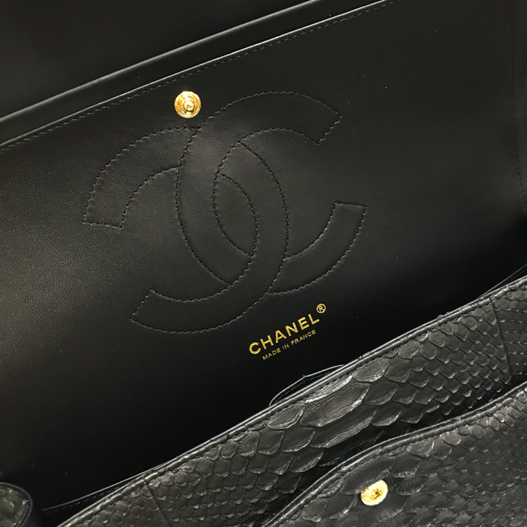 Chanel 香奈儿 CF 经典系列 进口南非蛇皮 黑色 30cm 金扣