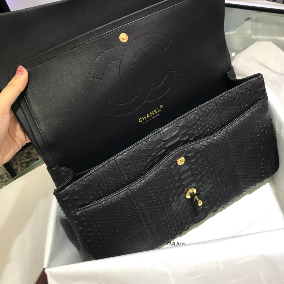 Chanel 香奈儿 CF 经典系列 进口南非蛇皮 黑色 30cm 金扣