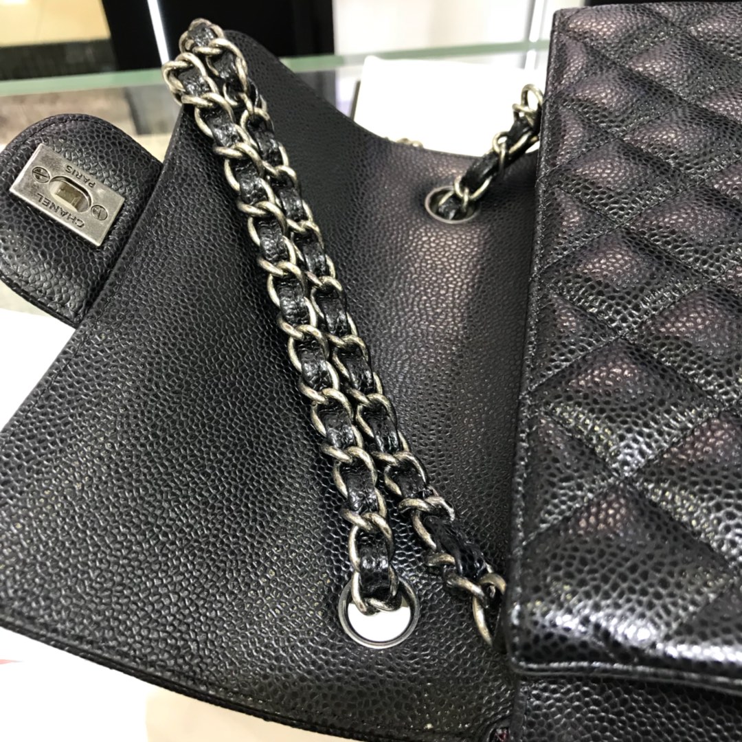 CF 小香最经典系列 鱼子酱 黑色配复古银五金 小号 20cm 现货 车边款