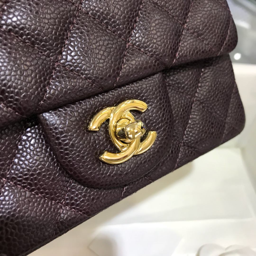 CF 小香 最经典系列 鱼子酱 咖啡色配金色五金 mini方胖子 17cm 现货 