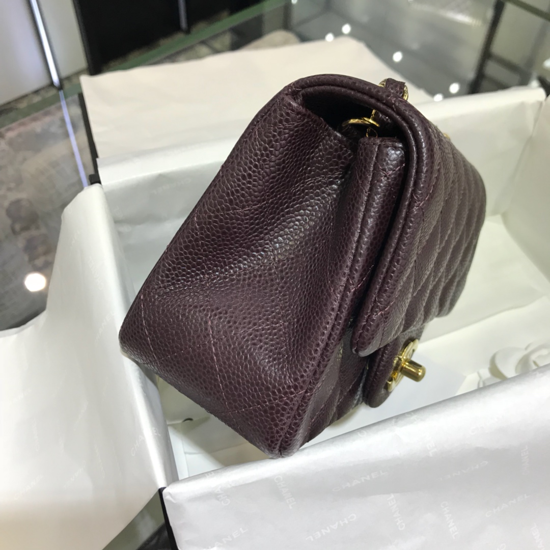 CF 小香 最经典系列 鱼子酱 咖啡色配金色五金 mini方胖子 17cm 现货 
