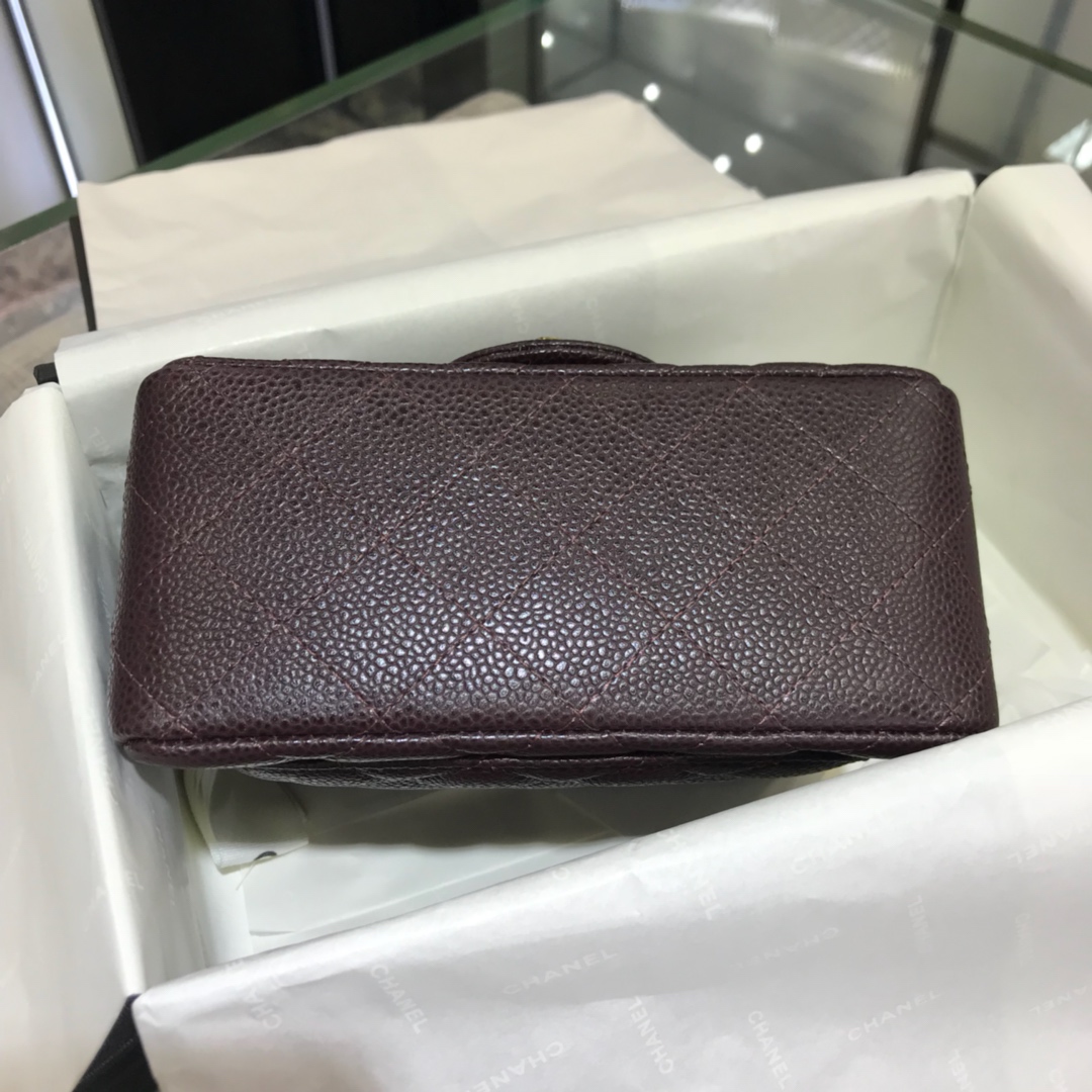 CF 小香 最经典系列 鱼子酱 咖啡色配金色五金 mini方胖子 17cm 现货 