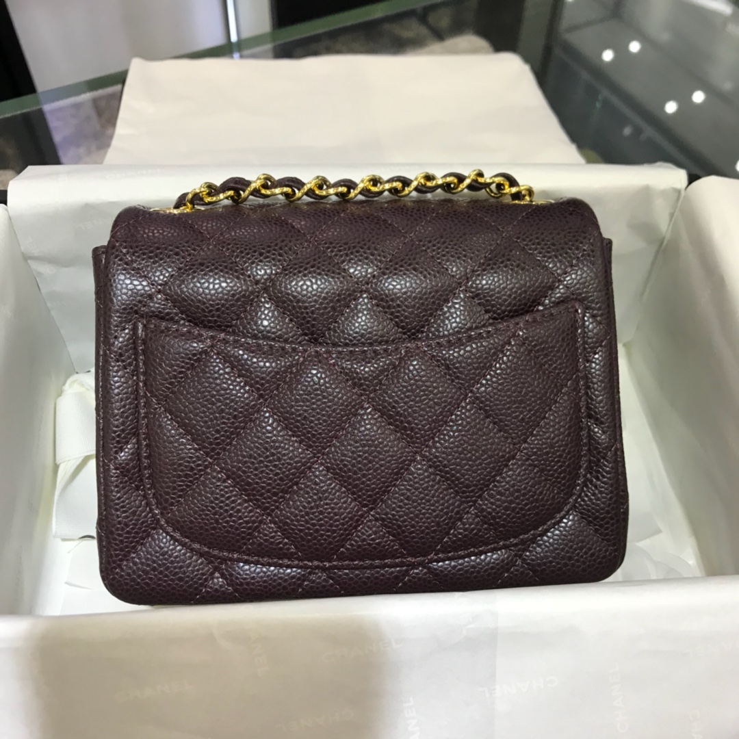 CF 小香 最经典系列 鱼子酱 咖啡色配金色五金 mini方胖子 17cm 现货 