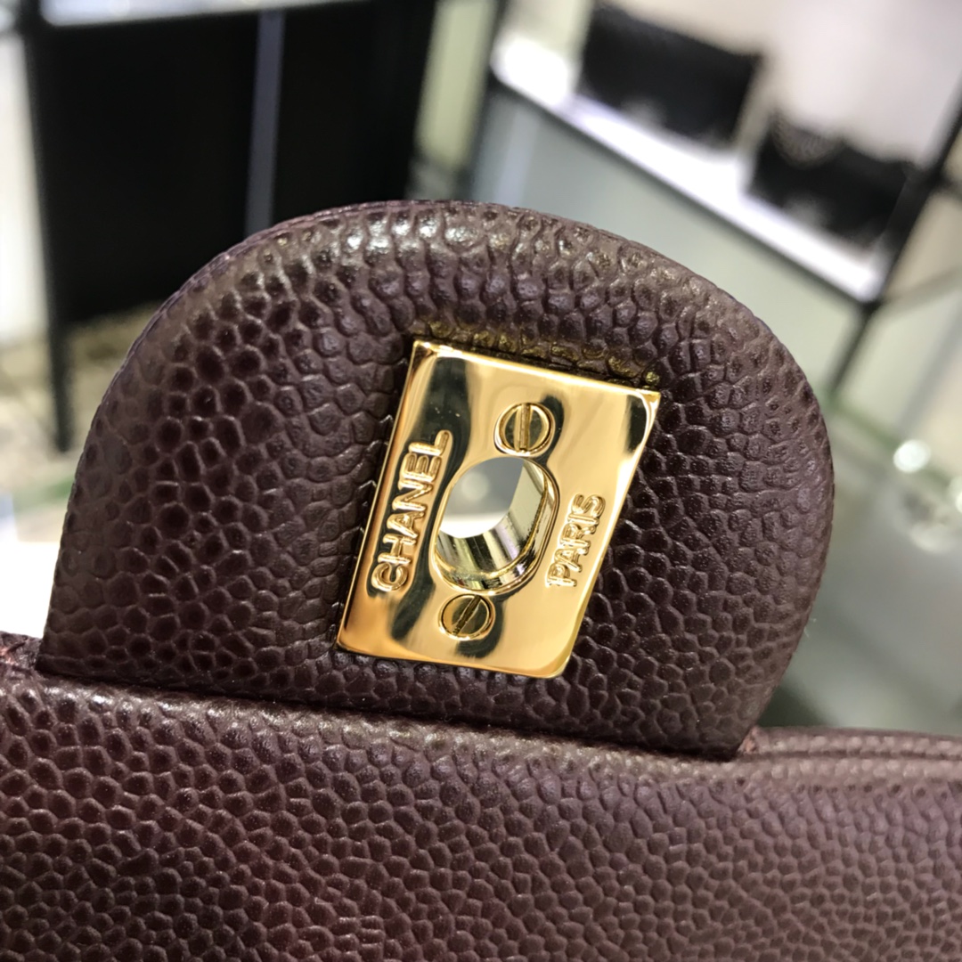 CF 小香 最经典系列 鱼子酱 咖啡色配金色五金 mini方胖子 17cm 现货 