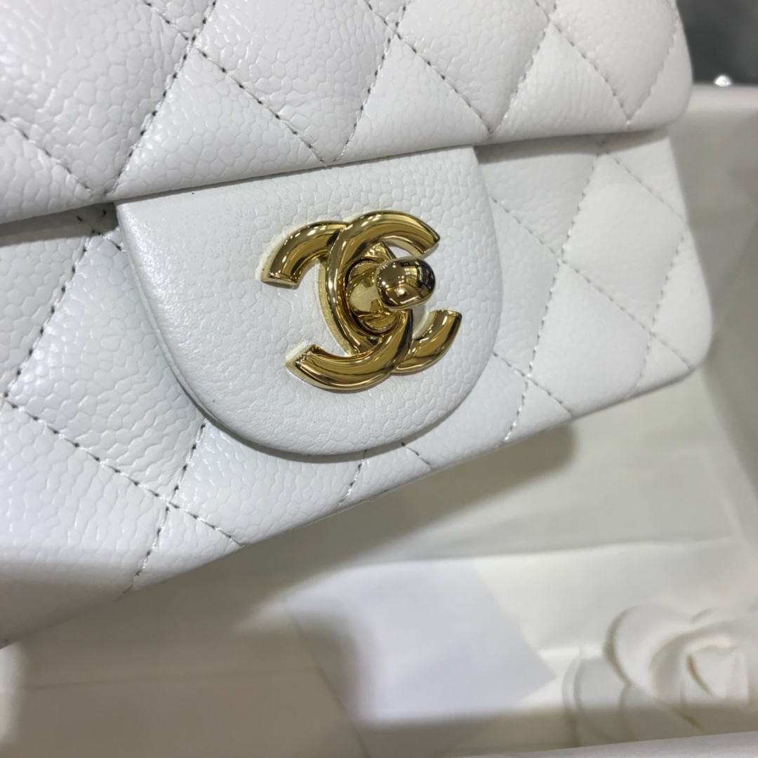CF 小香最经典系列 鱼子酱 白色配金色五金 mini方胖子 17cm 现货 
