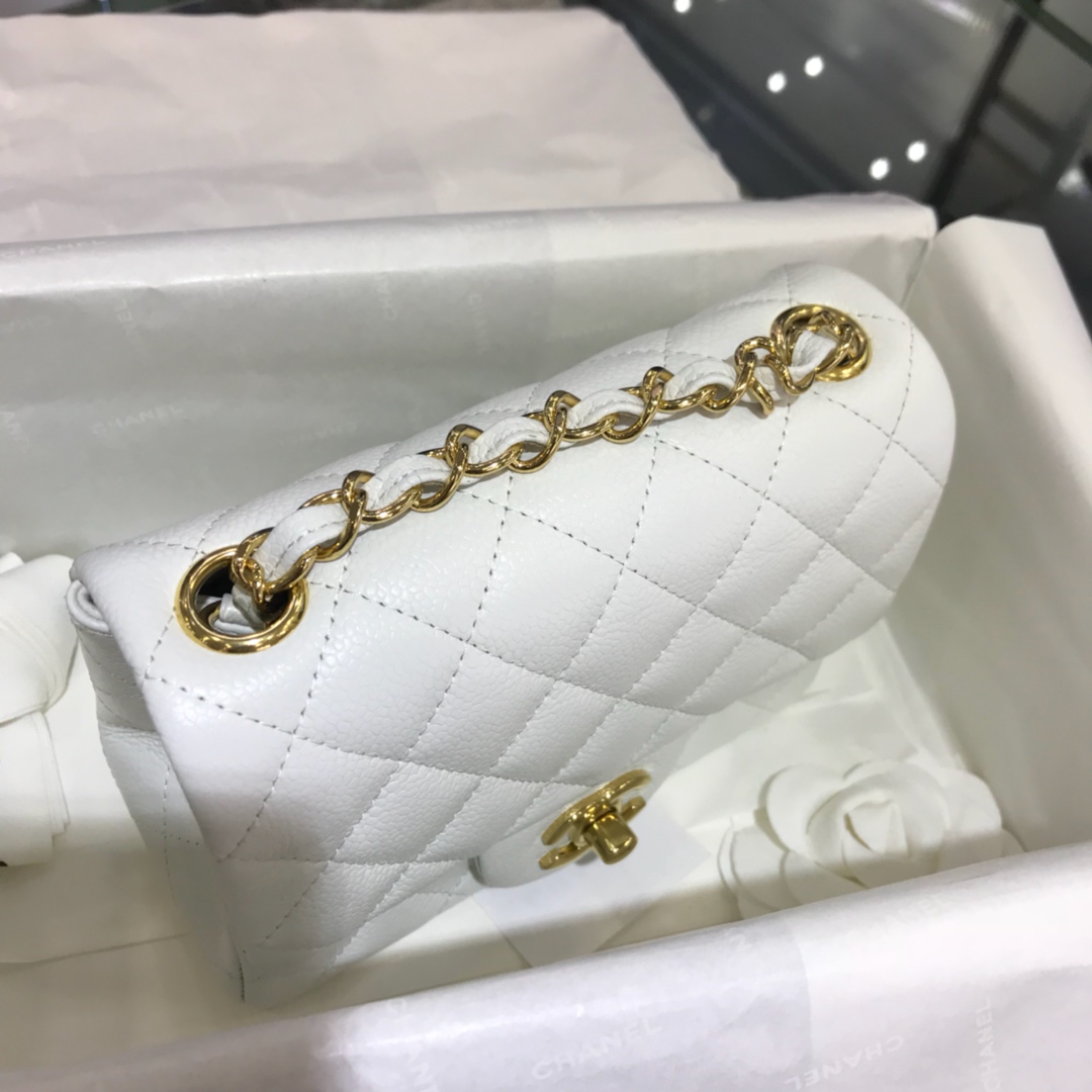 CF 小香最经典系列 鱼子酱 白色配金色五金 mini方胖子 17cm 现货 