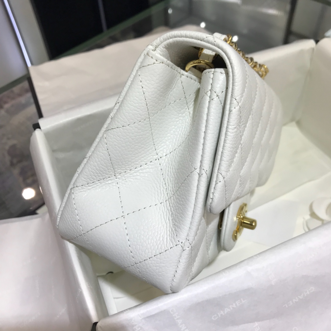 CF 小香最经典系列 鱼子酱 白色配金色五金 mini方胖子 17cm 现货 