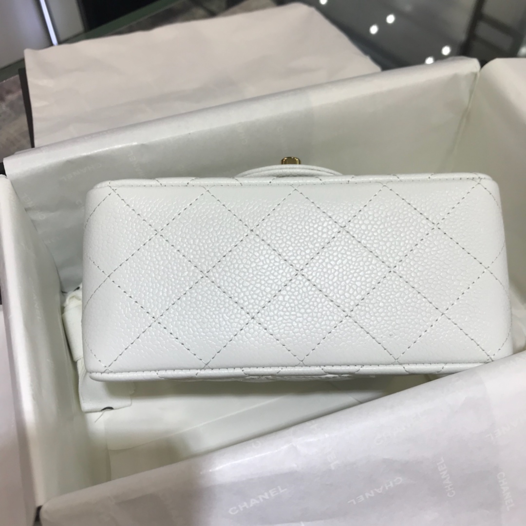 CF 小香最经典系列 鱼子酱 白色配金色五金 mini方胖子 17cm 现货 