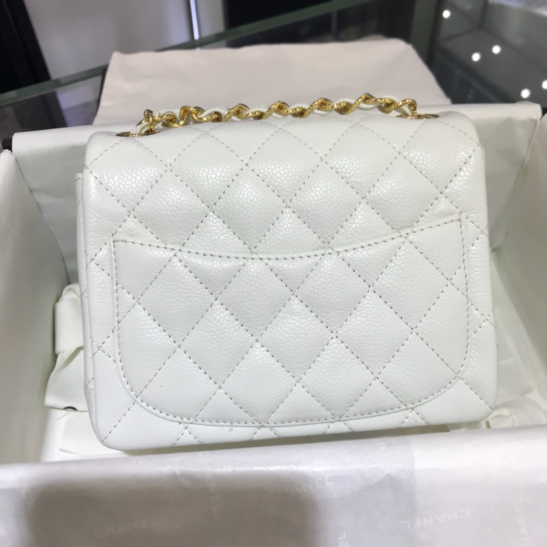 CF 小香最经典系列 鱼子酱 白色配金色五金 mini方胖子 17cm 现货 