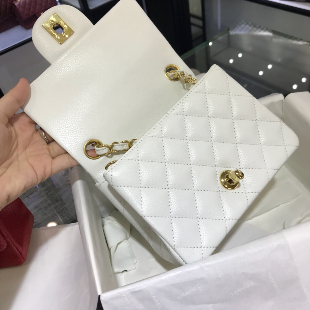 CF 小香最经典系列 鱼子酱 白色配金色五金 mini方胖子 17cm 现货 