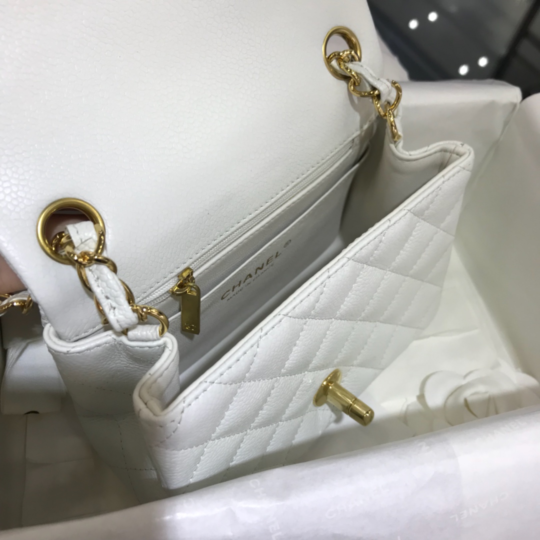 CF 小香最经典系列 鱼子酱 白色配金色五金 mini方胖子 17cm 现货 