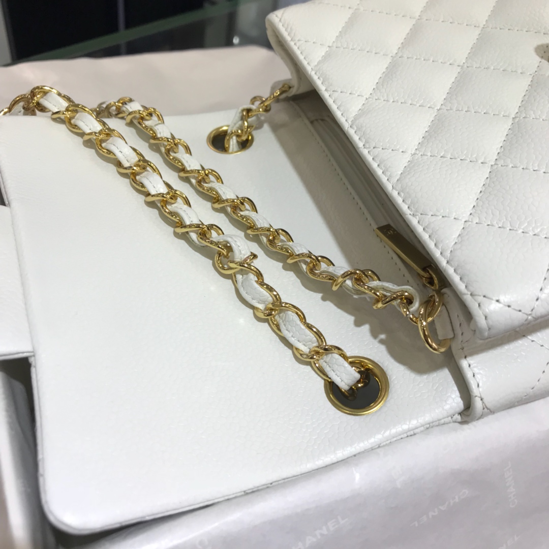 CF 小香最经典系列 鱼子酱 白色配金色五金 mini方胖子 17cm 现货 