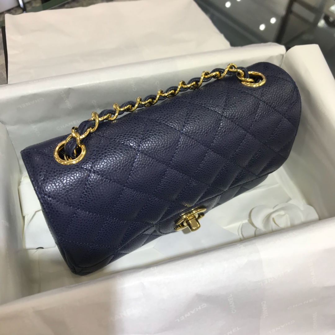 CF 小香最经典系列 鱼子酱 海军蓝配上金色五金 小号20cm 现货 车边款