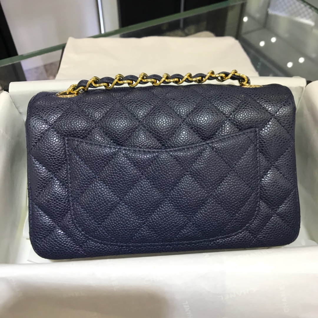 CF 小香最经典系列 鱼子酱 海军蓝配上金色五金 小号20cm 现货 车边款