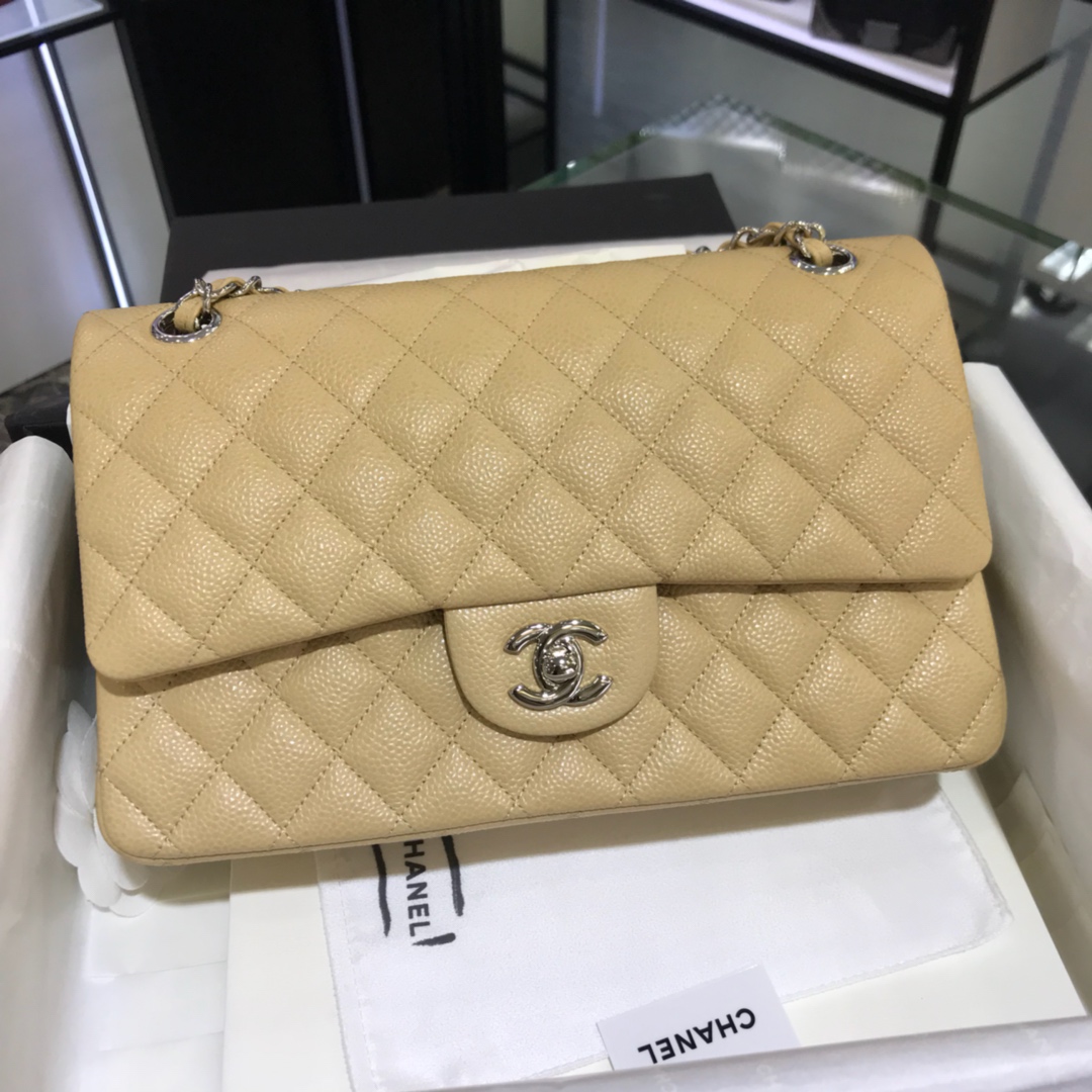 CF 小香 最经典系列 鱼子酱 杏色配上银色五金 中号25cm 现货