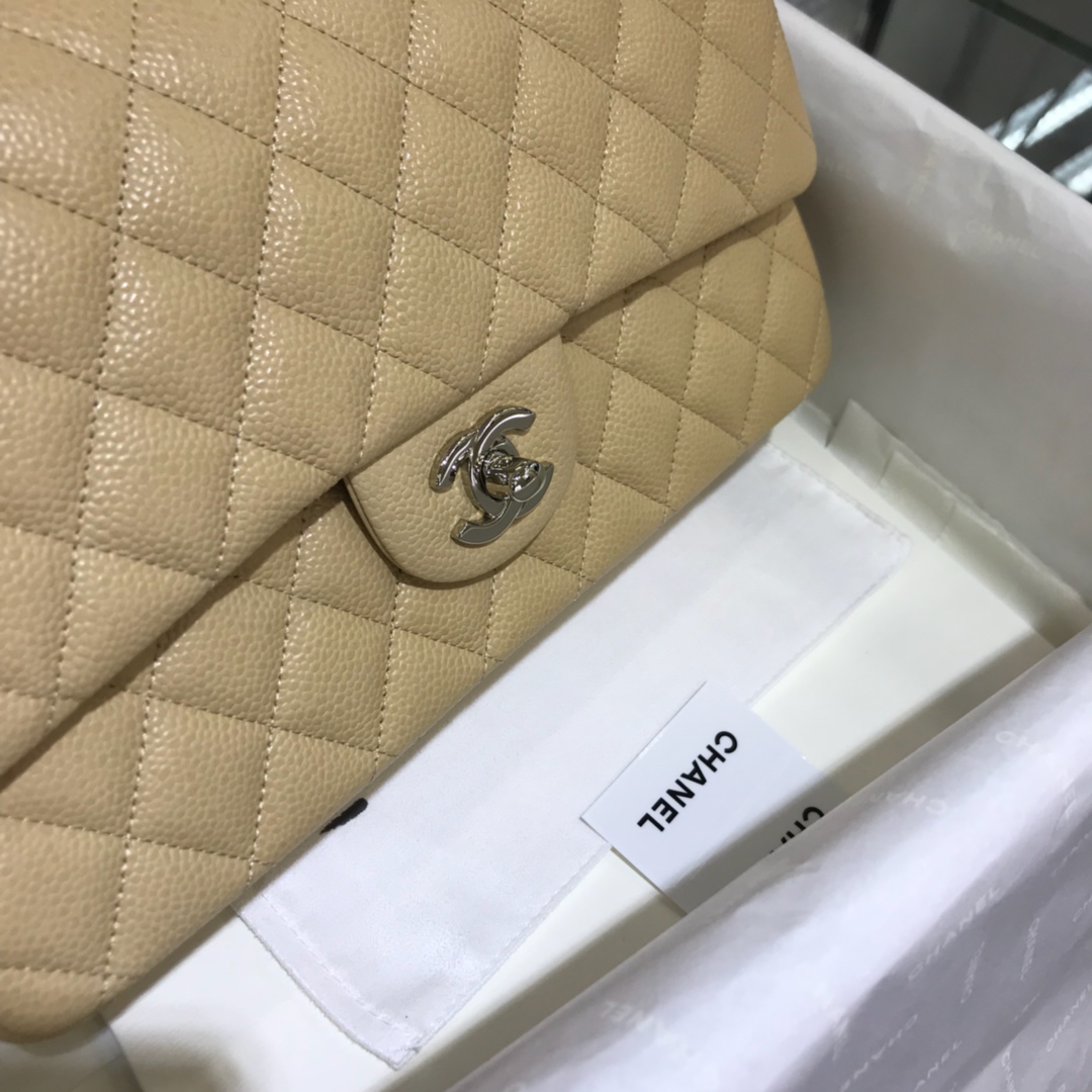 CF 小香 最经典系列 鱼子酱 杏色配上银色五金 中号25cm 现货
