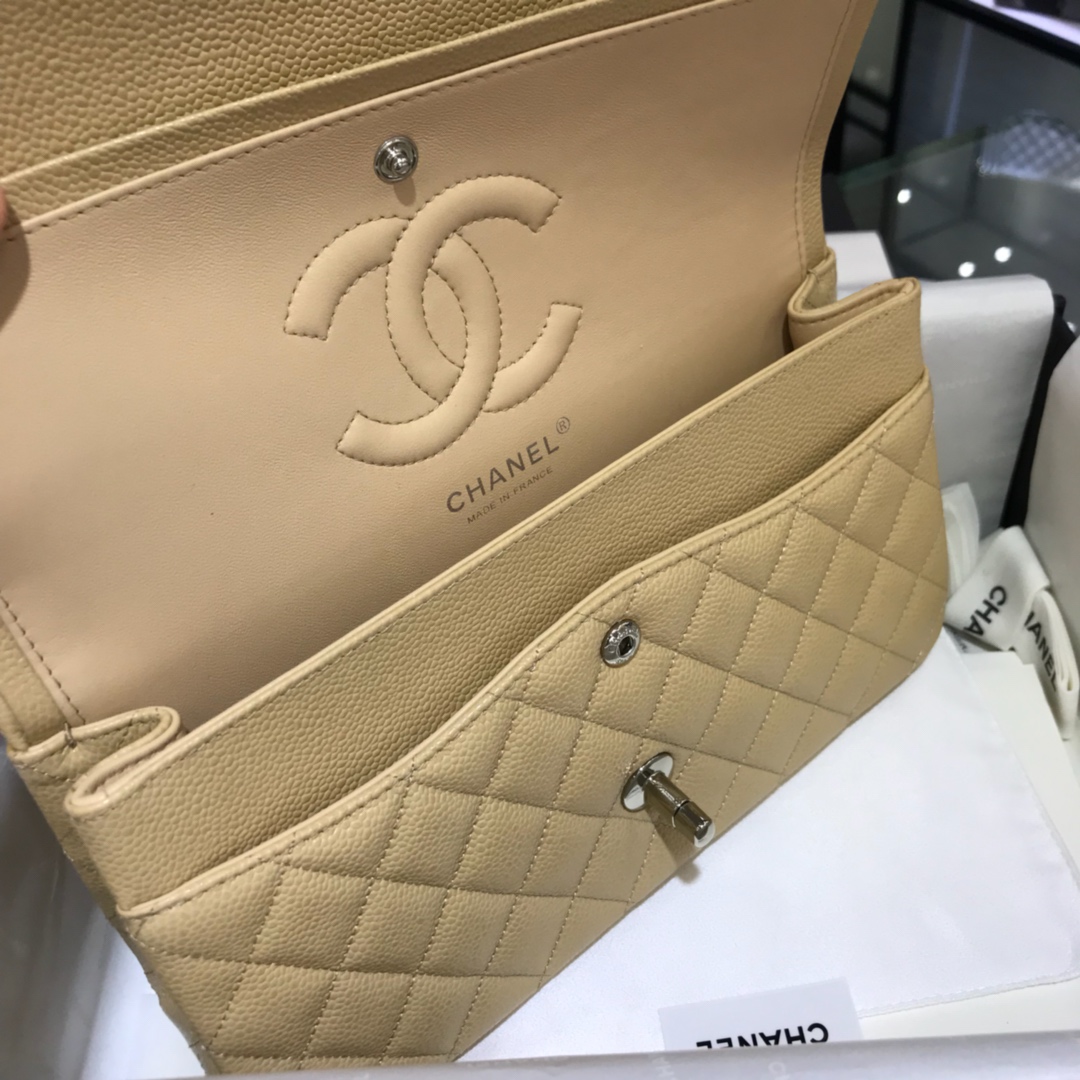 CF 小香 最经典系列 鱼子酱 杏色配上银色五金 中号25cm 现货