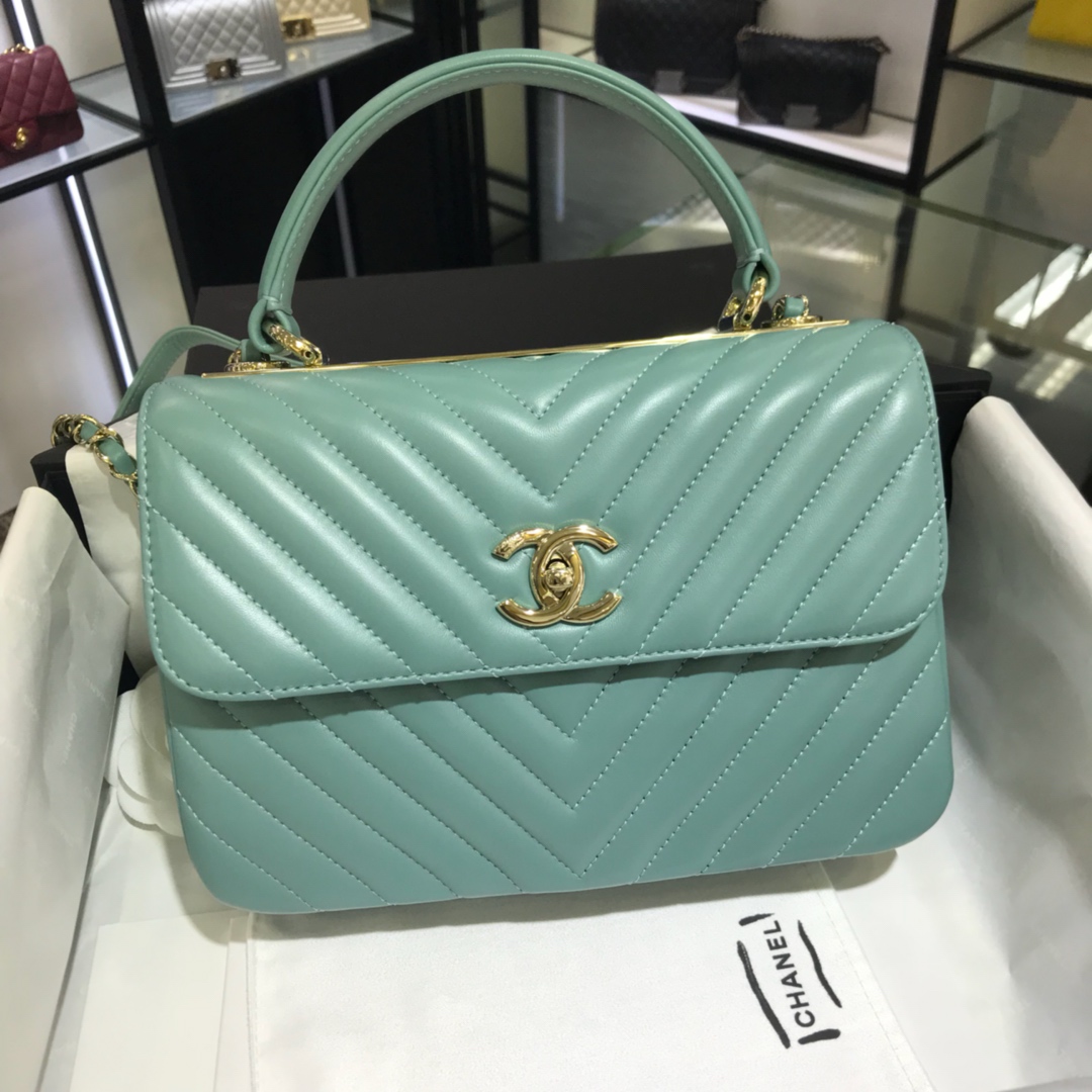 Chanel 香奈儿 Trendy CC 大V 小羊皮 薄荷绿 25cm 香槟金 现货