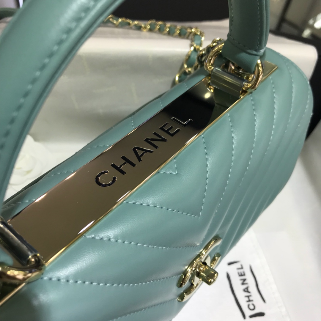 Chanel 香奈儿 Trendy CC 大V 小羊皮 薄荷绿 25cm 香槟金 现货