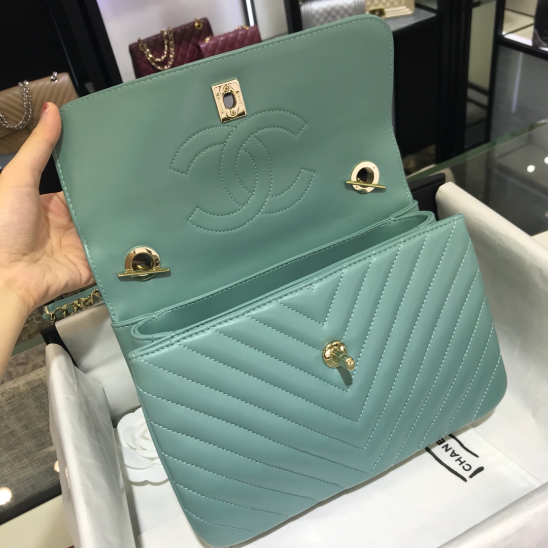Chanel 香奈儿 Trendy CC 大V 小羊皮 薄荷绿 25cm 香槟金 现货