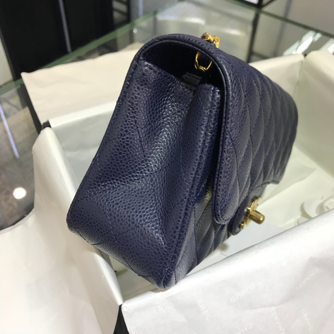 CF 小香最经典系列 鱼子酱 海军蓝 金色五金 小号20cm