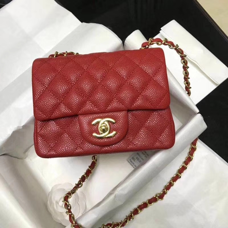 Chanel 香奈儿 Chanel Classic Flap cf 鱼子酱 17cm 大红 金扣 现货